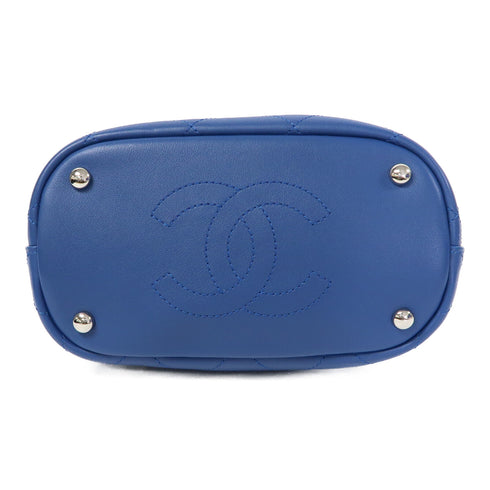 CHANEL Quilted CC SHW Chain Shoulder Bucket Bag Handbag Calfskin Leather Blue
