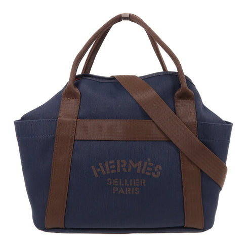 HERMES PHW The Grooming Tote Bag Canvas Blue