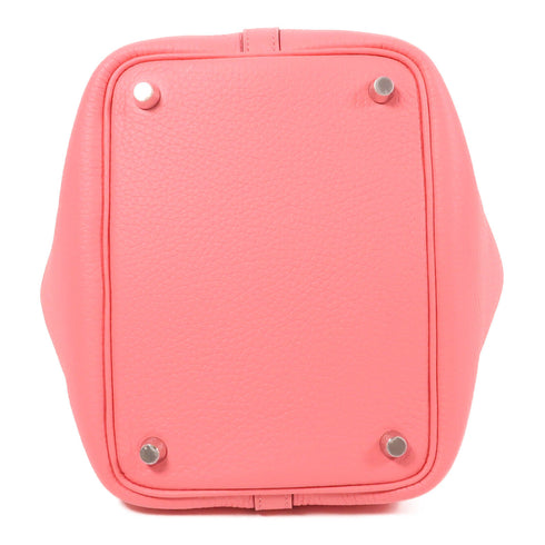 HERMES PHW Picotin PM Hand Bag/Bucket Tote Bag Clemence Leather Rose Azalee