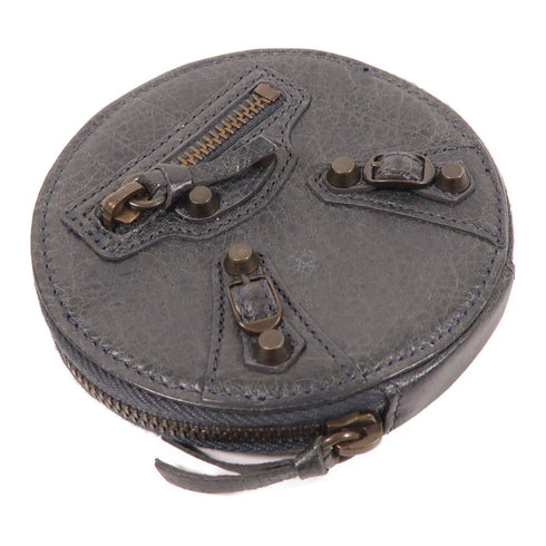 BALENCIAGA Coin Case Purse Leather Grey