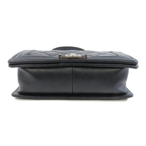 CHANEL Quilted CC SHW Boy 25 Chain Shoulder Bag Lambskin Leather Black