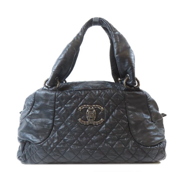 CHANEL Quilted CC SHW Shoulder Bag Calfskin Leather Black