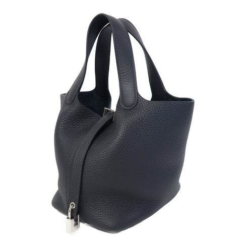 HERMES PHW Picotin PM Handbag Gray Clemence Leather Dark Grey Caban