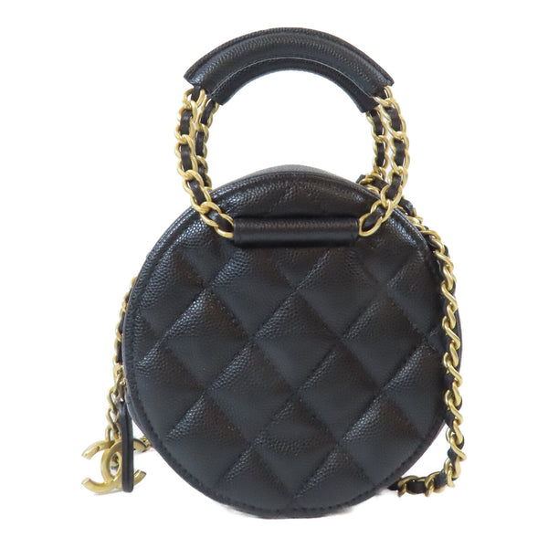 CHANEL Quilted CC GHW Round Chain Bag 2 Way Bag AP1176 Caviar Leather Black