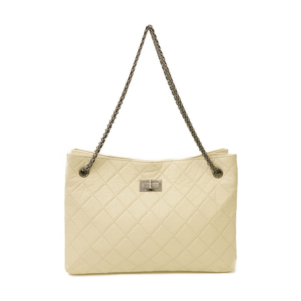 CHANEL Quilted CC SHW Chain Shoulder Bag Calfskin Leather White