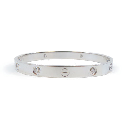 CARTIER 4 Diamonds Love Bangle 18K White Gold Cartier #17 #16.25cm