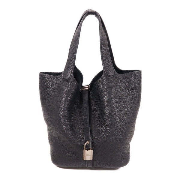 HERMES PHW Picotin MM Handbag Clemence Leather Noir