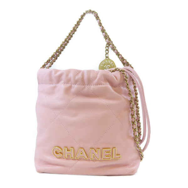 CHANEL Quilted CC GHW C22 Mini 2 Way Shoulder Handbag Calfskin Leather Pink