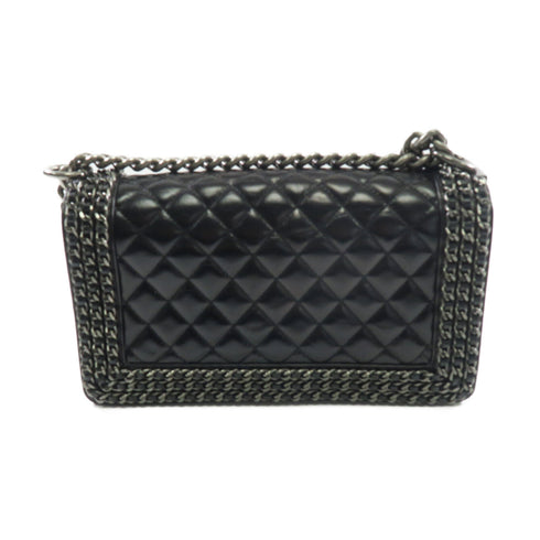 CHANEL CC SHW Boy 25 Chain Shoulder Bag Lambskin Leather Black