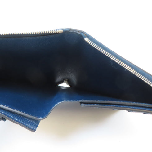 HERMES PHW Long Round Wallet Veau Epsom Leather Colvert Blue