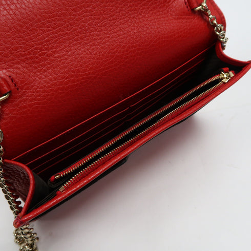 GUCCI GG GHW Wallet On Chain Shoulder Bag Calfskin Leather 598211 Red