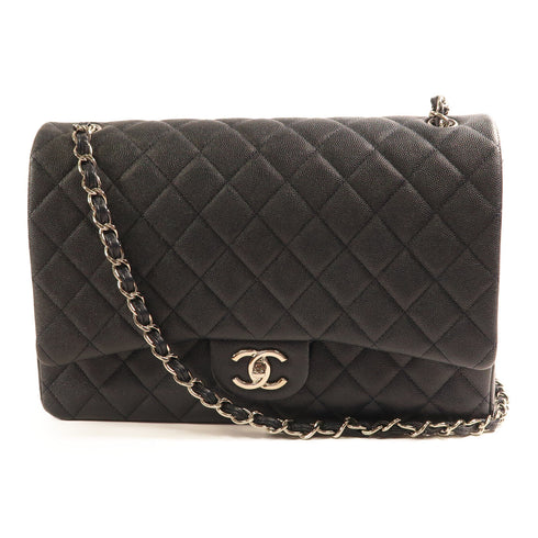 CHANEL CC SHW Maxi Classic Chain Shoulder Bag Calfskin Leather Navy