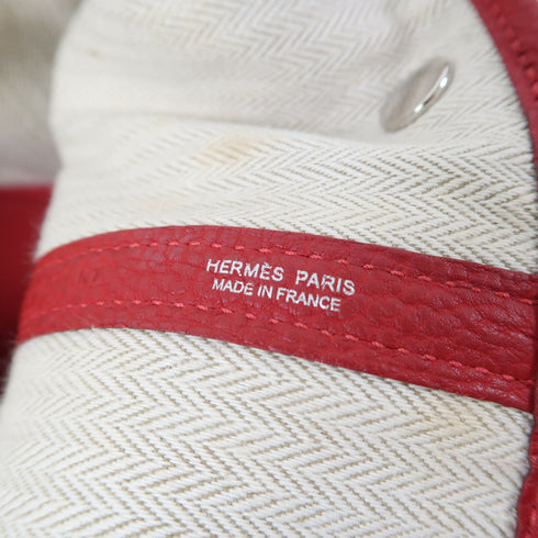 HERMES PHW Garden Party PM Hand Bag/Tote Bag Clemence Leather Rouge Casaque