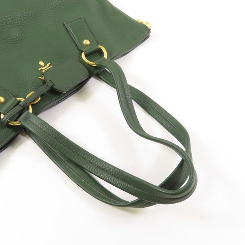 PRADA GHW Vitello Daino Shoulder Handbag Tote Bag BR4372 Calfskin Leather Green