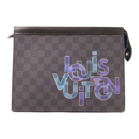 LOUIS VUITTON LV SHW Pochette Voyage MM Pouch N60309 Damier Black/Blue/Purple