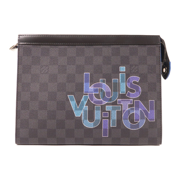 LOUIS VUITTON LV SHW Pochette Voyage MM Pouch N60309 Damier Black/Blue/Purple