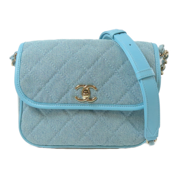 CHANEL Quilted CC GHW Small Messenger Flap Chain Shoulder Bag Denim Neon Blue