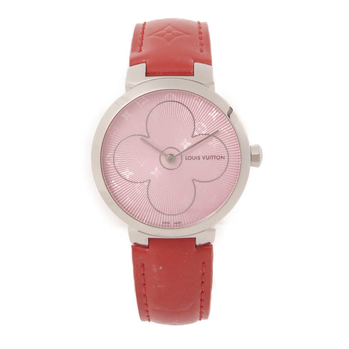 LOUIS VUITTON LV Tambour Quartz Watch QIG08 Leather Pink