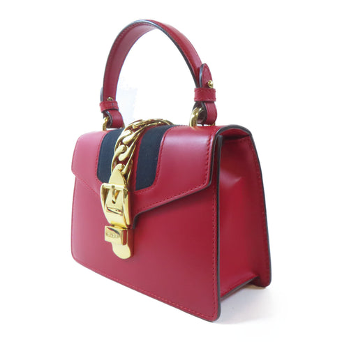 GUCCI GG GHW Sylvie Mini Shoulder Bag 2 Way Shoulder Handbag 470270 Calfskin Red