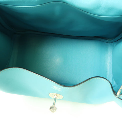 HERMES PHW Lindy 30 2 Way Shoulder Handbag Swift Leather Bleu Paon Green