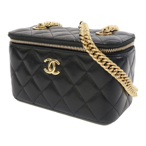 CHANEL Quilted CC GHW Vanity Case Chain Shoulder Bag AP3120 Lambskin Black