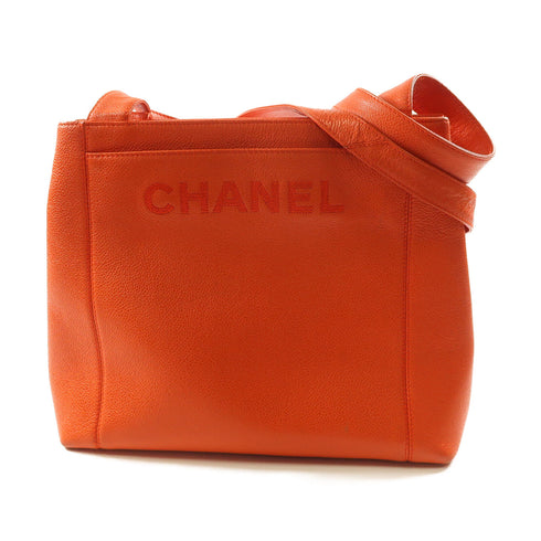 CHANEL CC GHW Shoulder Bag Calfskin Leather Orange