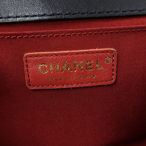 CHANEL Quilted CC Boy Chanel Chain Shoulder Bag Lambskin Leather Red/Black