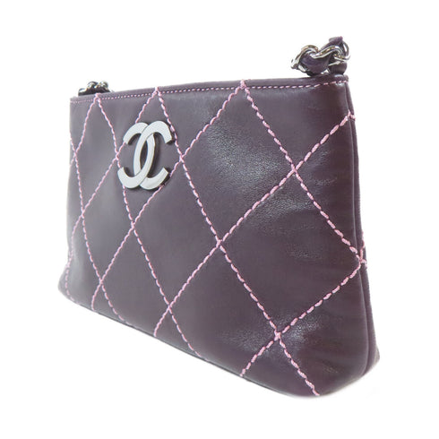 CHANEL Quilted CC SHW Handbag Lambskin Leather Purple
