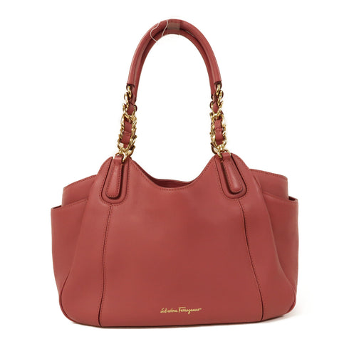 Salvatore Ferragamo GHW Shoulder Bag Calfskin Leather Pink