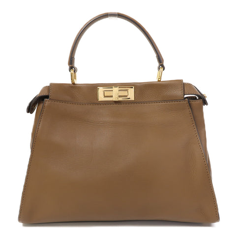 FENDI GHW Peekaboo 2 Way Shoulder Bag 8BN290-5WN Calfskin Leather Brown