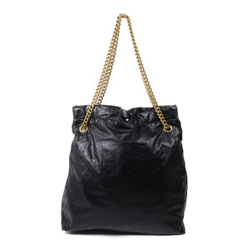 BALENCIAGA GHW Crush Tote Chain Shoulder Bag 742941 Calfskin Leather Black