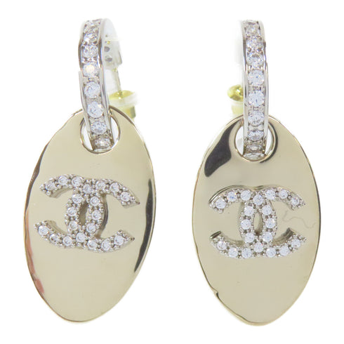 CHANEL CC Pierced Earrings Metal Crystal Silver Gold
