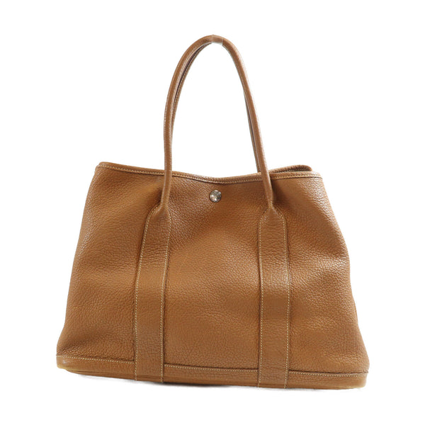 HERMES GHW Garden Party GM Handbag Negonda Leather Brown
