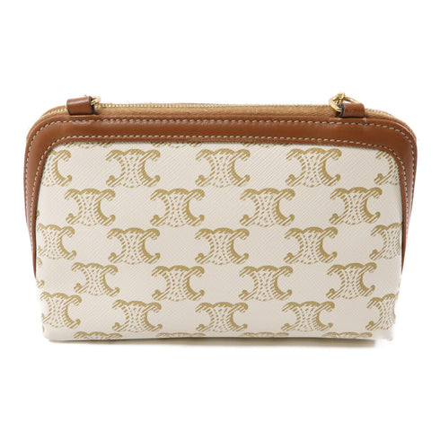 CELINE GHW Triomphe Chain Shoulder Bag Canvas Beige Brown