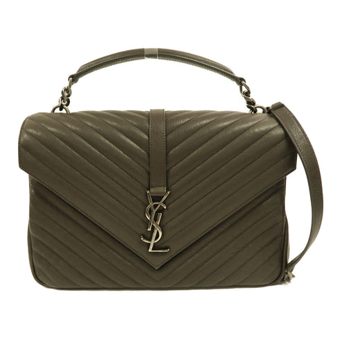 SAINT LAURENT YSL SHW 2 Way Shoulder Bag 487212 Calfskin Leather Grey