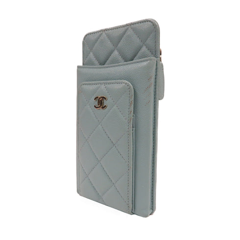 CHANEL Quilted CC GHW Phone Bag Chain Shoulder Bag AP0990 Caviar Blue