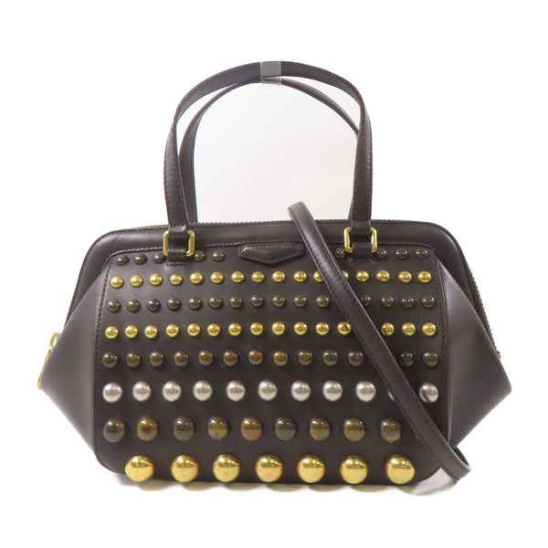 MARC BY MARC JACOBS GHW 2 Way Shoulder Bag Calfskin Leather Dark Brown