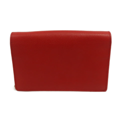 GUCCI GG GHW Wallet On Chain Shoulder Bag Calfskin Leather 598211 Red