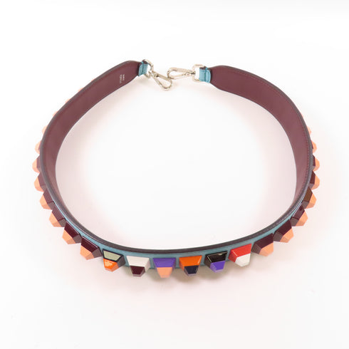 FENDI SHW Shoulder Strap Leather Turquoise Tan Orange