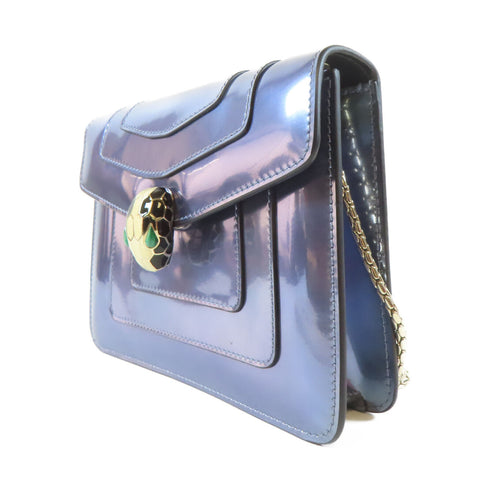 BVLGARI SHW Serpenti Forever Shoulder Bag Patent Leather Blue