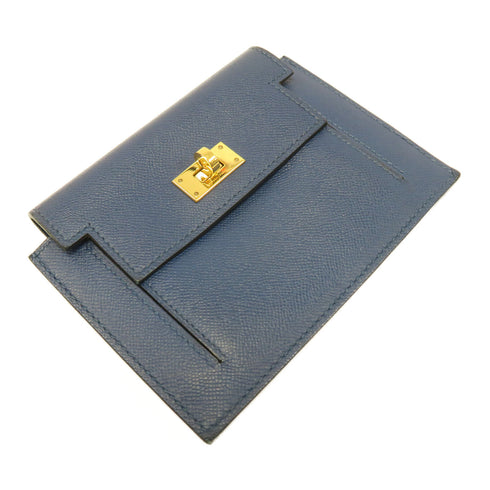 HERMES GHW Kelly Pocket Compact Wallet Madame Leather Deep Blue