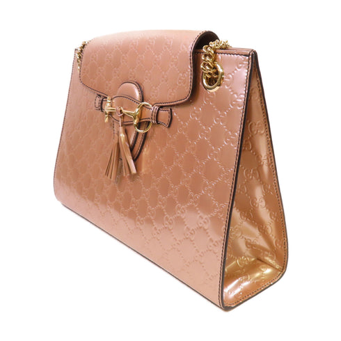 GUCCI GG GHW Guccissima Emily Chain Shoulder Bag Patent Leather 295403 Pink