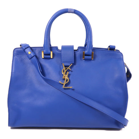 SAINT LAURENT YSL GHW 2 Way Shoulder Bag Handbag Lambskin Leather Blue