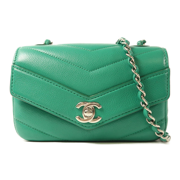 CHANEL CC GHW Chain Shoulder Bag Calfskin Leather Green v1