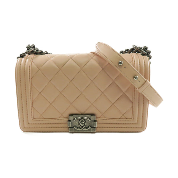 CHANEL Quilted CC SHW Boy 25 Chain Shoulder Bag Lambskin Leather Pink