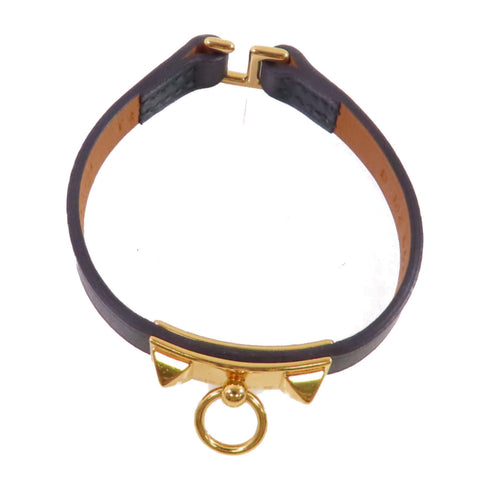 HERMES GHW Rivale Mini Bracelet Bangle Swift Leather Black