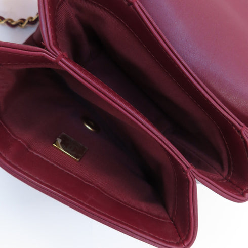 CHANEL Quilted CC GHW 2 Way Chain Shoulder Bag Calfskin Leather Red v1