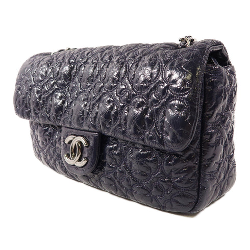 CHANEL CC SHW Chain Shoulder Handbag Pattern Leather Dark Purple