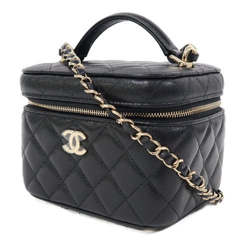 CHANEL CC GHW Vanity Case Chain Shoulder Bag AS3171 Calfskin Leather Black