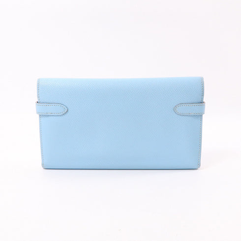 HERMES PHW Kelly Wallet Espom Leather Celeste Light Blue